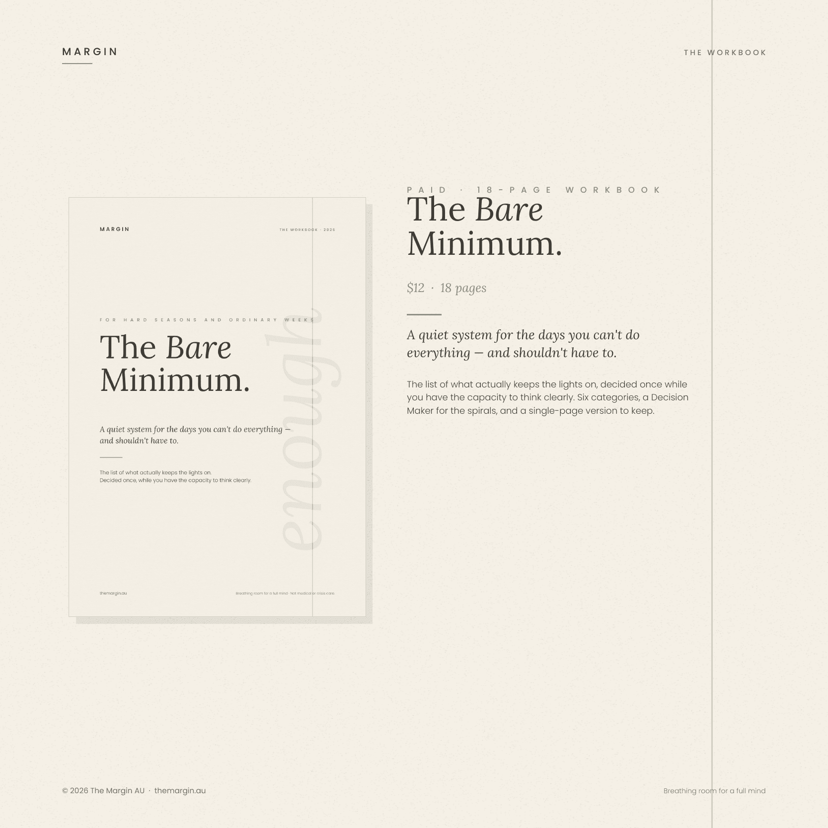 The Bare Minimum workbook — cover and details